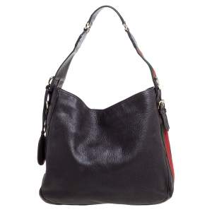 مملوكة مسبقًا Gucci Dark Brown Leather Medium Heritage Web Hobo