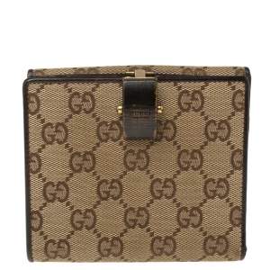 Gucci Beige/Brown GG Canvas and Leather French Flap Wallet
