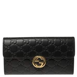 Gucci Black Guccissima Leather GG Icon Continental Wallet