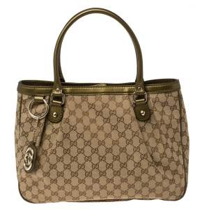 مملوكة مسبقًا حقيبة غوتشي "سوكي بوسطون" جلد و كانفاس جي جي بيج و بني