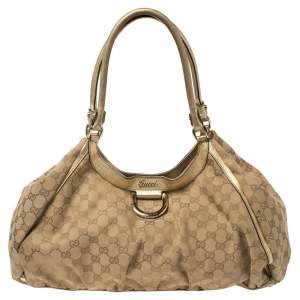 مملوكة مسبقًا Gucci Beige/Gold GG Canvas and Leather Large D Ring Shoulder Bag