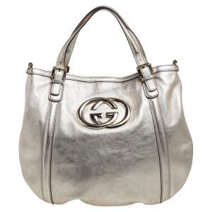 Pre Owned Gucci Gold Leather Britt Hobo 