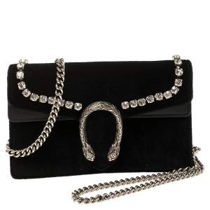 Pre Owned حقيبة كروس غوتشي ميني ديونيسوس سوبر قطيفة وجلد سوداء