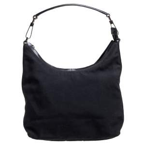 Pre Owned Gucci Black Canvas and Leather Top Zip Hobo