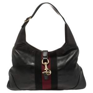 مملوكة مسبقًا حقيبة هوبو غوتشي جاكي أوه ويب جلد سوداء