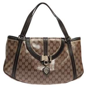 Gucci Borwn/Beige GG Crystal Canvas and Leather Duchessa Flap Shoulder Bag