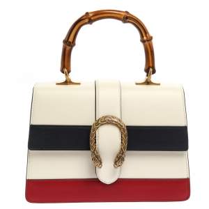 Pre Owned Gucci Tri Color Leather Medium Dionysus Bamboo Top Handle Bag