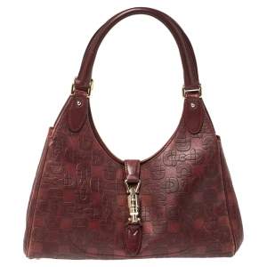 مملوكة مسبقًا حقيبة غوتشي "باردوت" جلد نقش هورسبيت حمراء داكنة