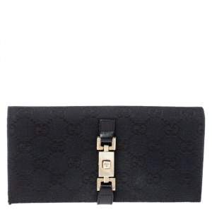 مملوكة مسبقًا Gucci Black GG Canvas and Leather Jackie Continental Wallet
