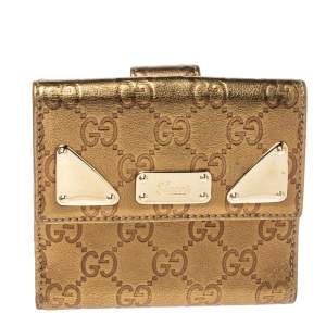 Gucci Metallic Gold Guccissima Leather French Flap Wallet