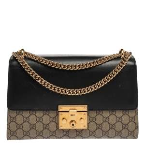 مملوكة مسبقًا حقيبة كتف غوتشي قفل متوسطة جلد وكانفاس سوبريم جي جي ثلاثية اللون