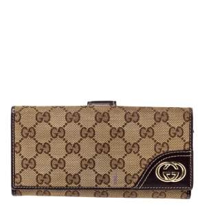 Gucci Brown/Beige GG Canvas and Leather Britt Continental Wallet