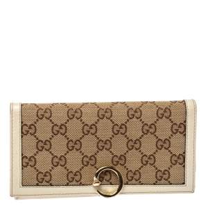 Gucci Brown GG Canvas and Leather G Continental Wallet