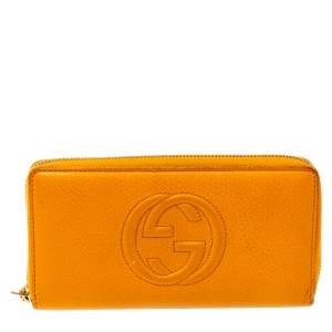 Pre Owned Gucci Orange Leather Soho Zip Around Wallet