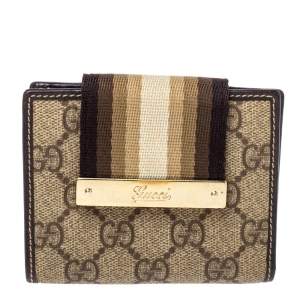 Pre Owned Gucci Beige GG Supreme Canvas and Leather Web French Wallet
