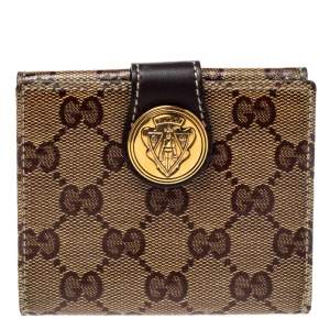 Pre Owned Gucci Beige GG Crystal Canvas and Leather Hysteria Compact Wallet