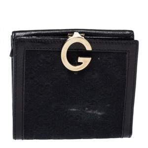 Gucci Black GG Canvas and Leather G French Compact Wallet