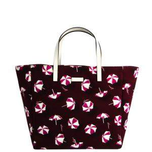 Pre Owned Gucci Red/White Canvas Parasol Print Tote  Bag