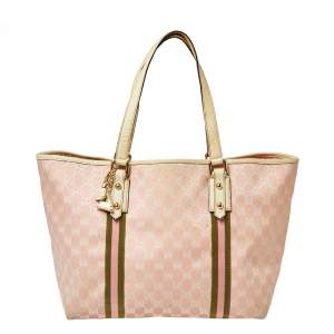 Pre Owned Gucci Pink GG Canvas and Leather Jolicoeur Web Tote