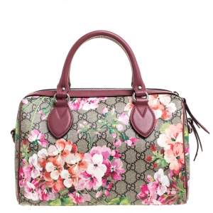 مملوكة مسبقًا Gucci Pink/Beige GG Blooms Supreme Canvas Boston Bag
