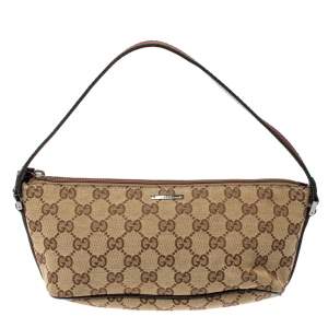 Pre Owned Gucci Beige/Dark Brown GG Canvas Boat Pochette Bag