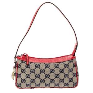 Pre Owned Gucci Red/Beige GG Canvas and Leather Charm Pochette Bag