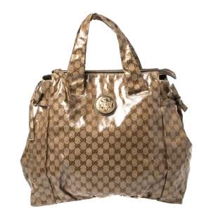 Pre Owned Gucci Beige/Brown GG Crystal Coated Canvas Large Hysteria Tote