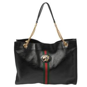 مملوكة مسبقًا Gucci Black Leather Large Rajah Chain Tote