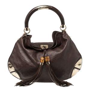 مملوكة مسبقًا Gucci Dark Brown Guccissima Leather Large Babouska Indy Hobo