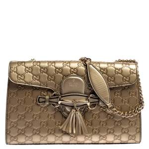 Pre Owned Gucci Metallic Beige Guccissima Leather Medium Emily Shoulder Bag
