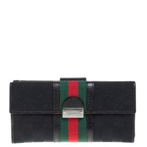 Gucci Black GG Canvas and Leather Web Continental Wallet