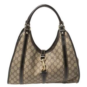 مملوكة مسبقًا Gucci Dark Brown/Beige GG Supreme Canvas and Leather Medium Joy Shoulder Bag