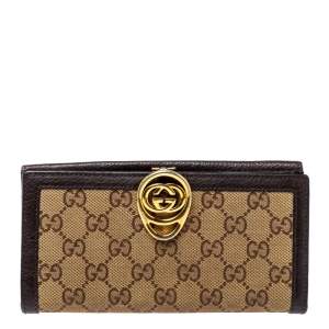 مملوكة مسبقًا Gucci Beige/Brown GG Canvas and Leather G Interlocking Continental Wallet 