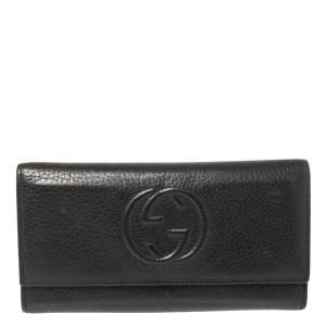 Pre Owned Gucci Black Leather Soho Continental Wallet 