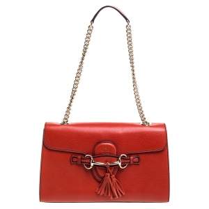 مملوكة مسبقًا حقيبة كتف غوتشي إيميلي متوسطة جلد أحمر مرجاني