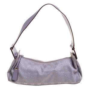 Pre Owned Gucci Lavender GG Canvas and Leather Zip Hobo