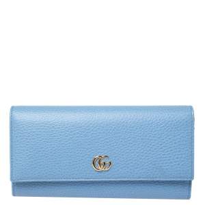 Pre Owned Gucci Blue Leather GG Marmont Continental Wallet