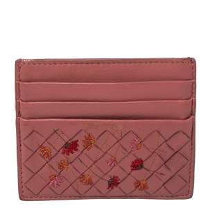 Pre Owned Bottega Veneta Pink Leather Card Holder