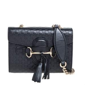 Pre Owned Gucci Black Guccissima Leather Mini Emily Chain Shoulder Bag