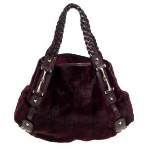 Pre Owned Gucci Burgundy/Brown Mink Fur and Leather Pelham Shoulder Bag