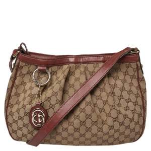 Pre Owned Gucci Maroon/Ebony GG Canvas Medium Sukey Messenger Bag