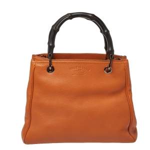 مملوكة مسبقًا حقيبة يد غوتشي شوبر بامبو صغيرة جلد برتقالية