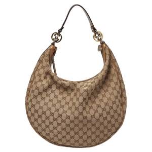 مملوكة مسبقًا Gucci Beige/Tan GG Canvas and Leather Large GG Twins Hobo