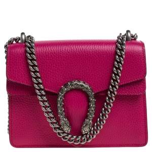 Pre Owned Gucci Pink Leather Mini Dionysus Shoulder Bag