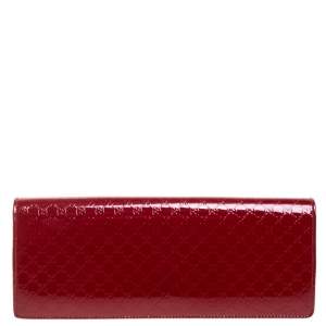 Pre Owned Gucci Red Microguccissima Patent Leather Broadway Clutch