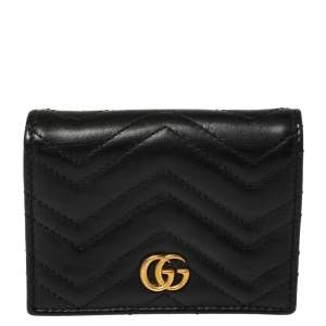 مملوكة مسبقًا Gucci Black Matelasse Leather GG Marmont Card Case