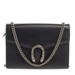 Gucci Black Leather Dionysus Wallet On Chain           