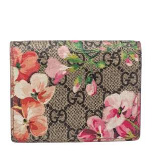 Gucci Pink GG Supreme Canvas Blooms Card Case