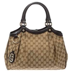 مملوكة مسبقًا Gucci Brown GG Canvas and Leather Medium Sukey Tote 
