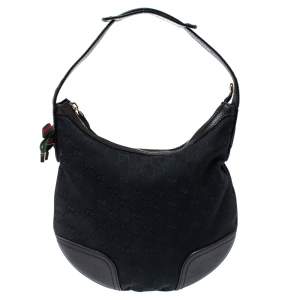 Pre Owned Gucci Black GG Canvas and Leather Small Princy Hobo 